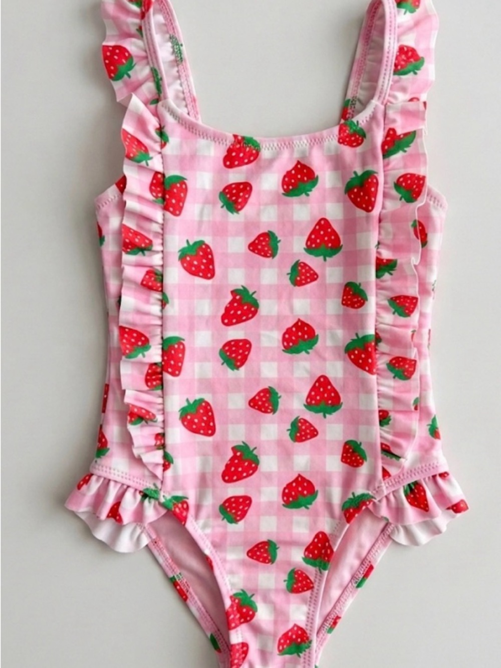 Pink Strawberry Ruffle One-Piece Swimsuit Girl Toddler 2-3T